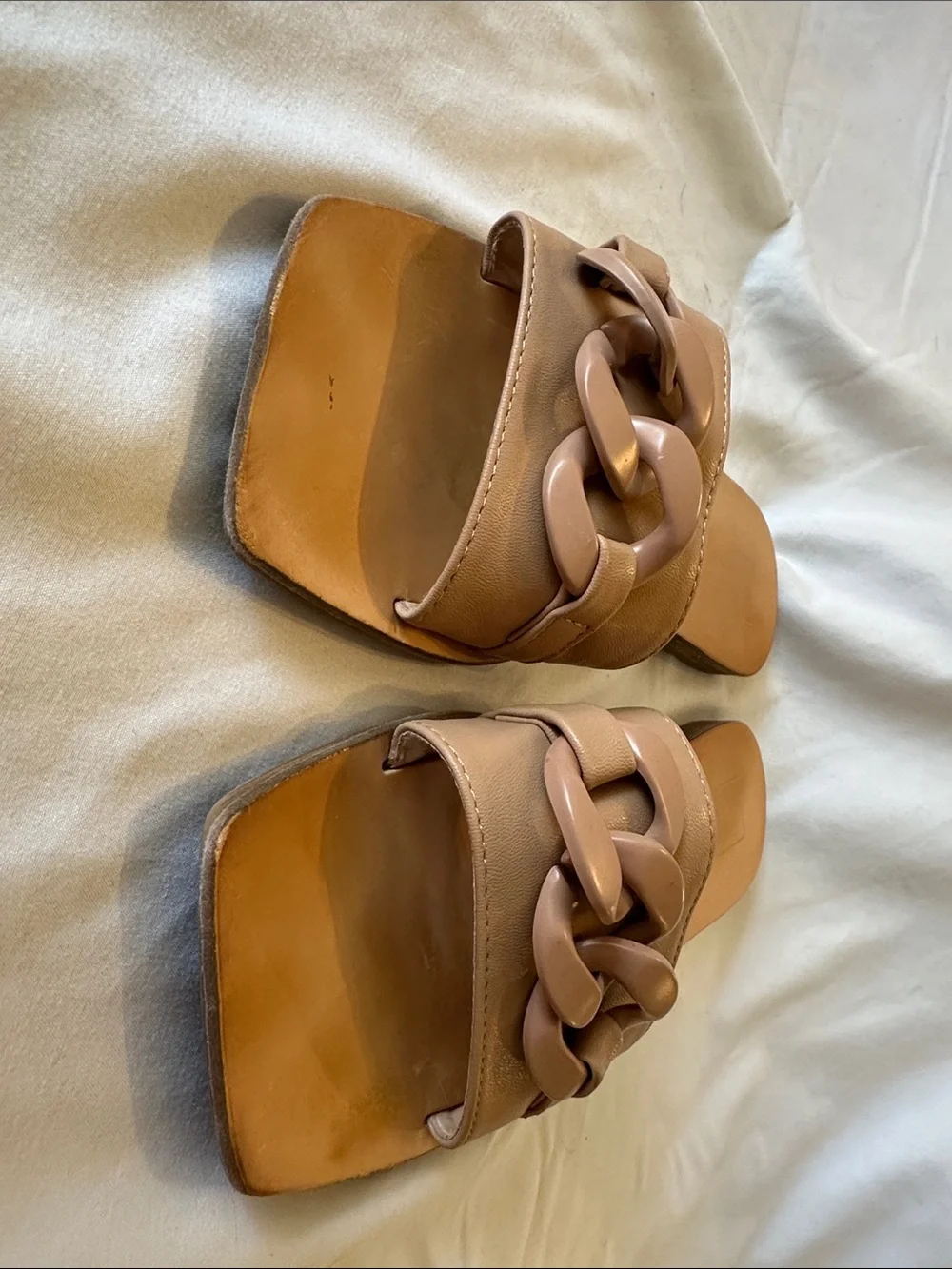 ShuShop Tan Chain-Accent Slide Sandals - Women
